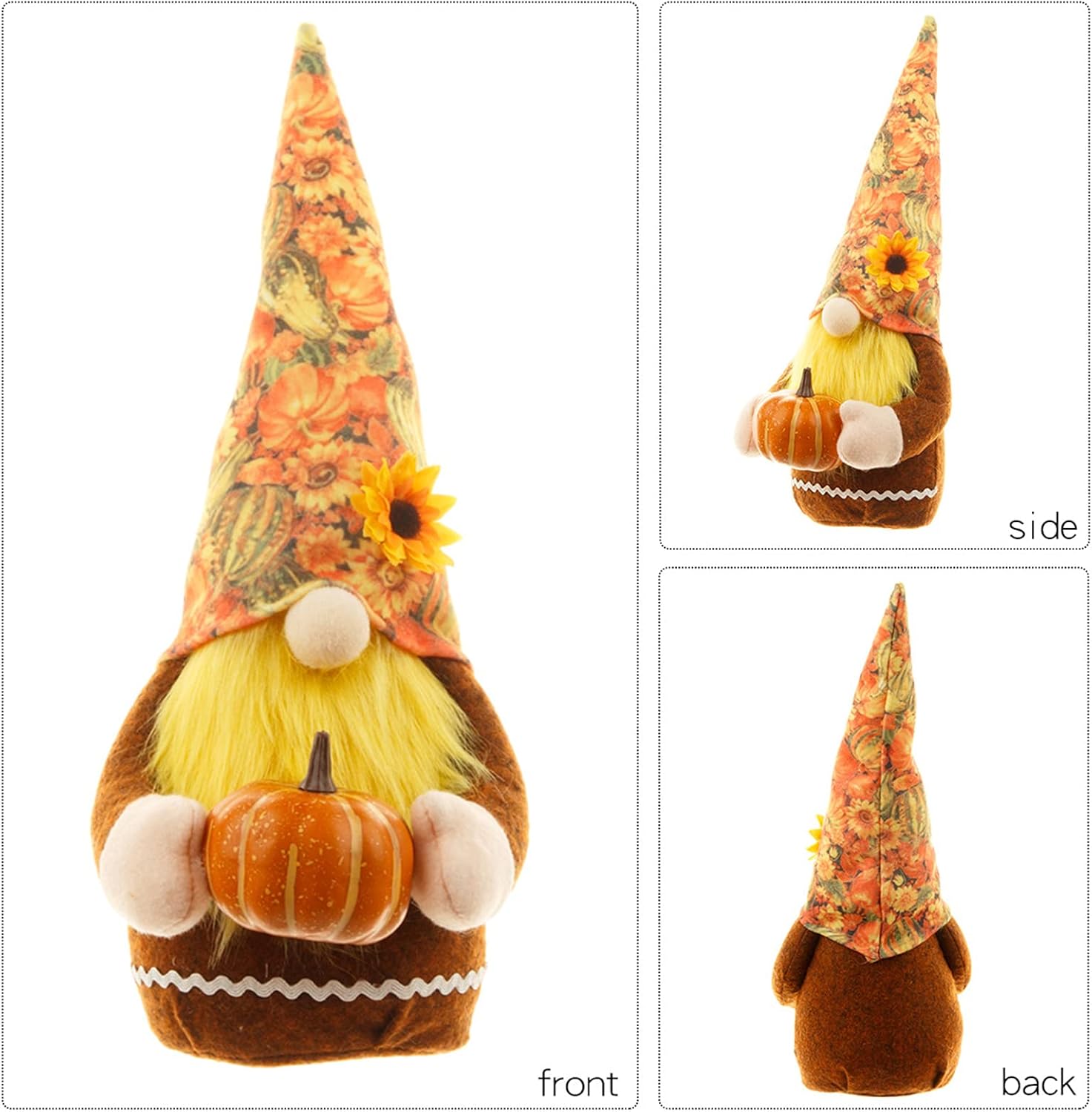 2 gnomos de otoño, hechos a mano, gnomos suecos Tomte que sostienen una calabaza, gnomos de Acción de Gracias, figuras de Tomte de otoño, decoración