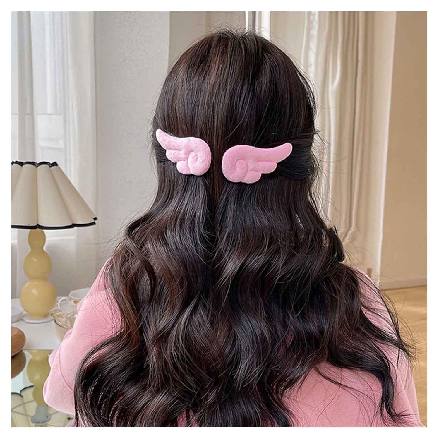 Pinzas para el pelo vintage con alas de ángel de felpa rosa, pasadores de pelo de ala de ángel de dibujos animados franceses, pinzas de pelo