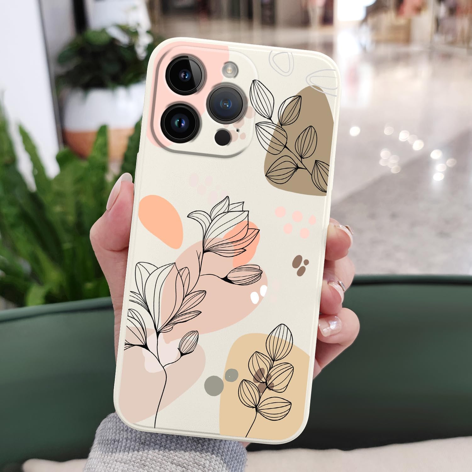 Fundas para iPhone 15 Pro Max, funda para iPhone 15 Pro Max Side Morandi diseño de patrón de flores, protector de lente de cámara suave a prueba de
