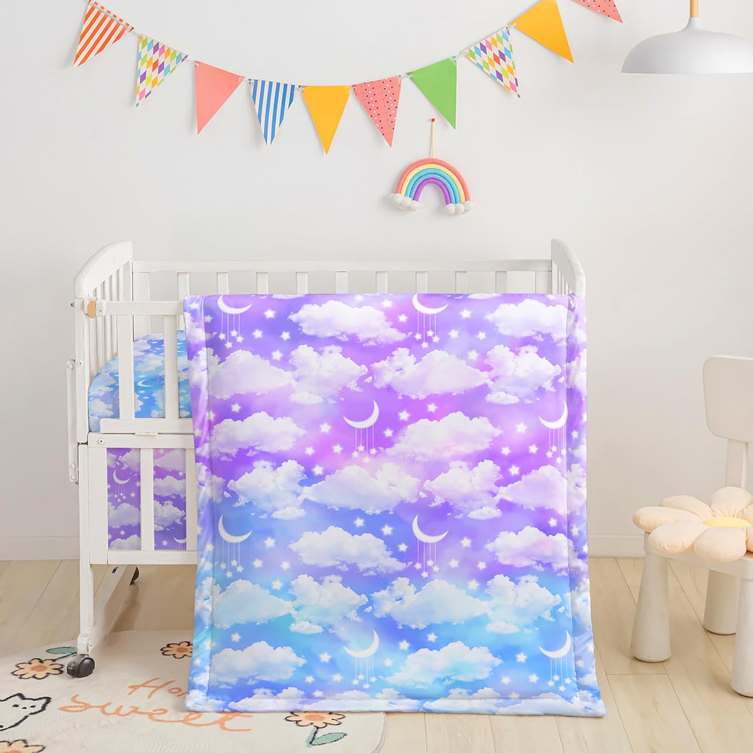 Axolotl Moon Stars – Juego de ropa de cama para cuna para niñas, juego de cama de 3 piezas para cuna de bebé, juego de cama suave con edredón,