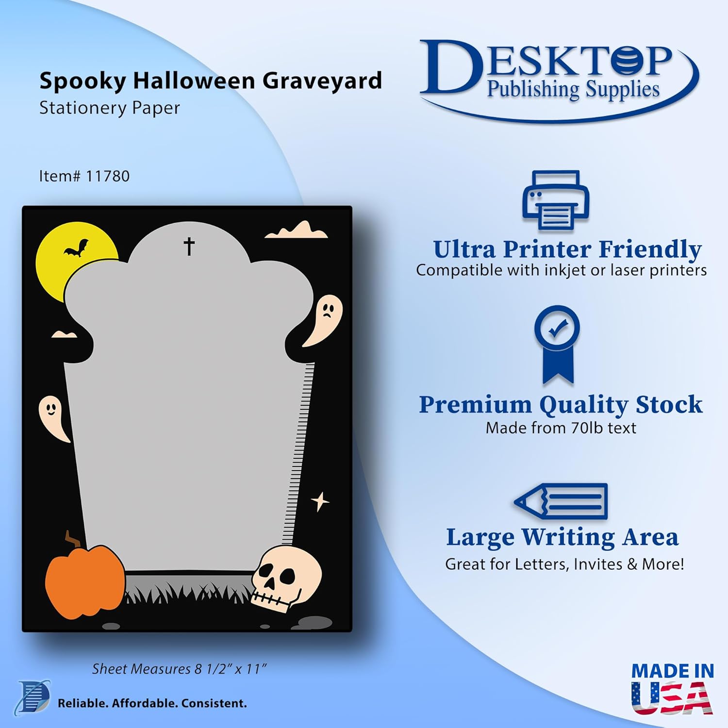 Papel de papelería espeluznante para cementerio de Halloween, 80 hojas, membrete de otoño para festivales y fiestas