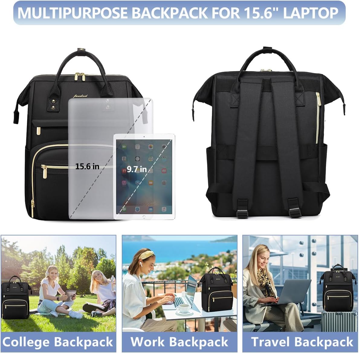 Bolsas para laptop para mujer, mochila para enfermera mochila para profesores de 15.6 pulgadas con puerto USB, mochila casual antirrobo, bolsa de