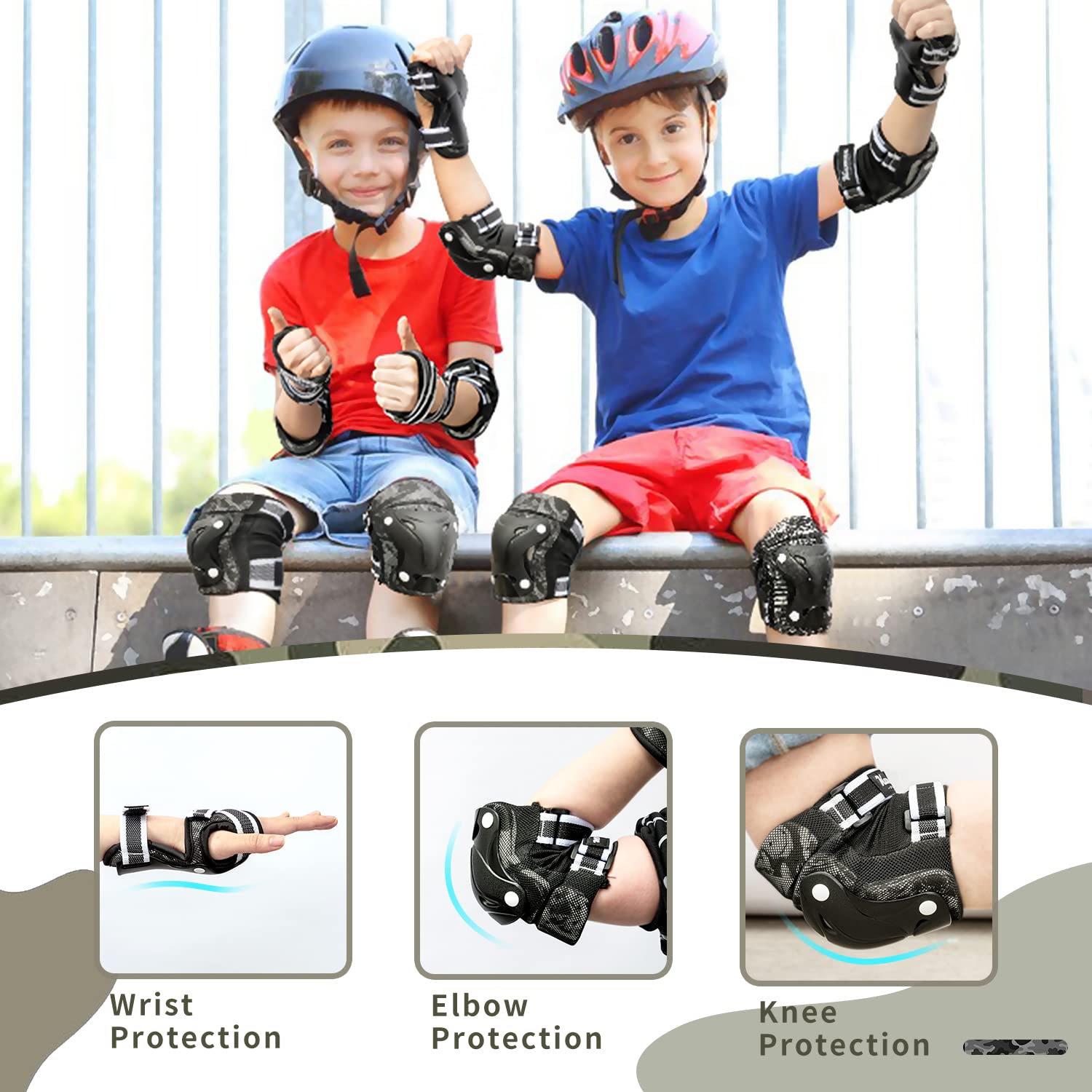 Rodilleras para niños, muñequeras, rodilleras y coderas con caja de regalo para niñas y niños, juego de equipo de protección 7 en 1 para patineta,