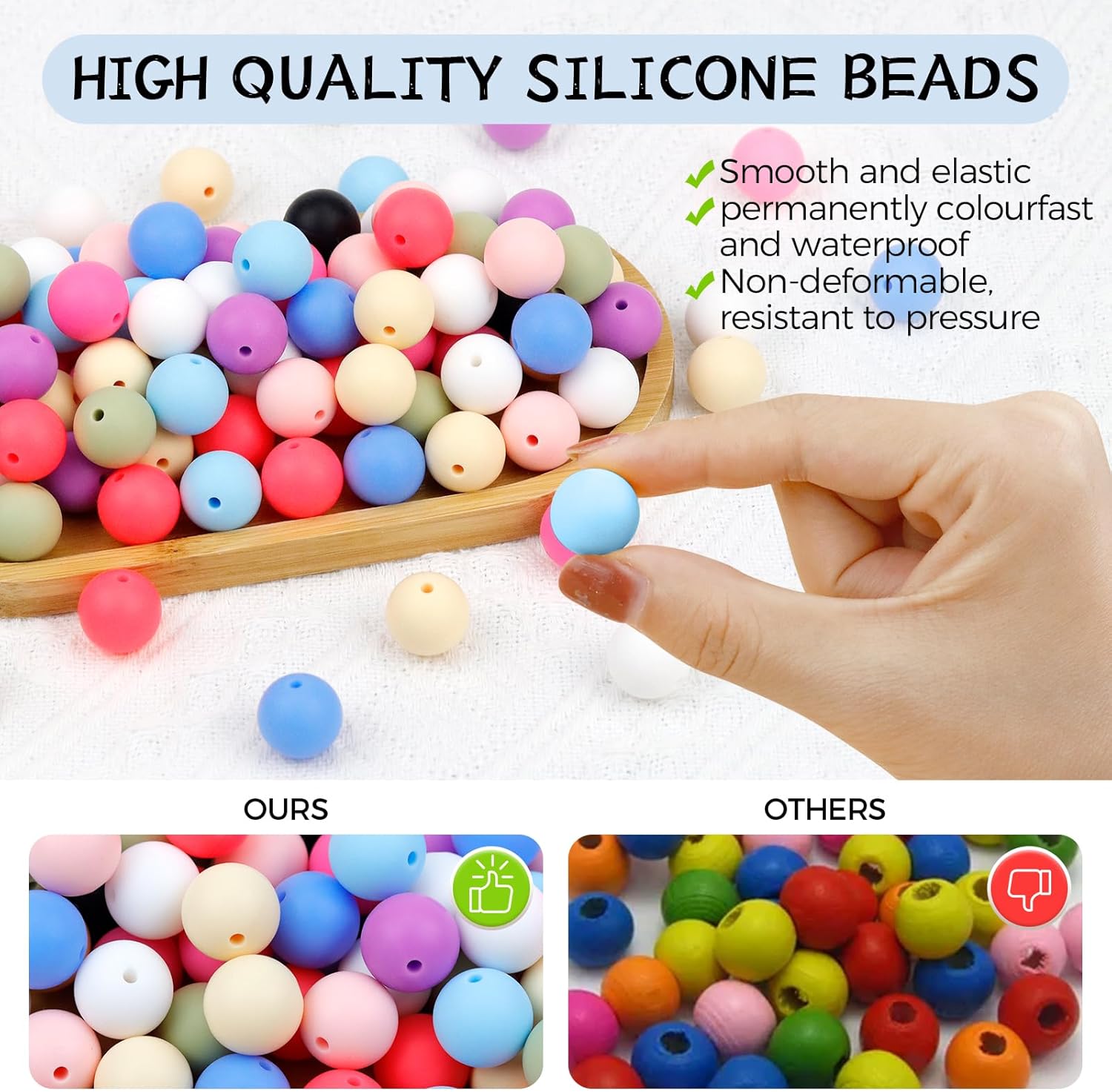 120 cuentas de silicona de 0.59 pulgadas, cuentas de silicona blancas para hacer llaveros, cuentas redondas de silicona para pulseras, collares,