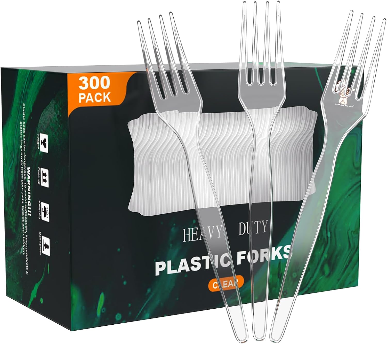 JOLLY CHEF Tenedores de plástico transparente, tenedores desechables resistentes, utensilios de plástico perfectos para el hogar, escuela, fiesta,