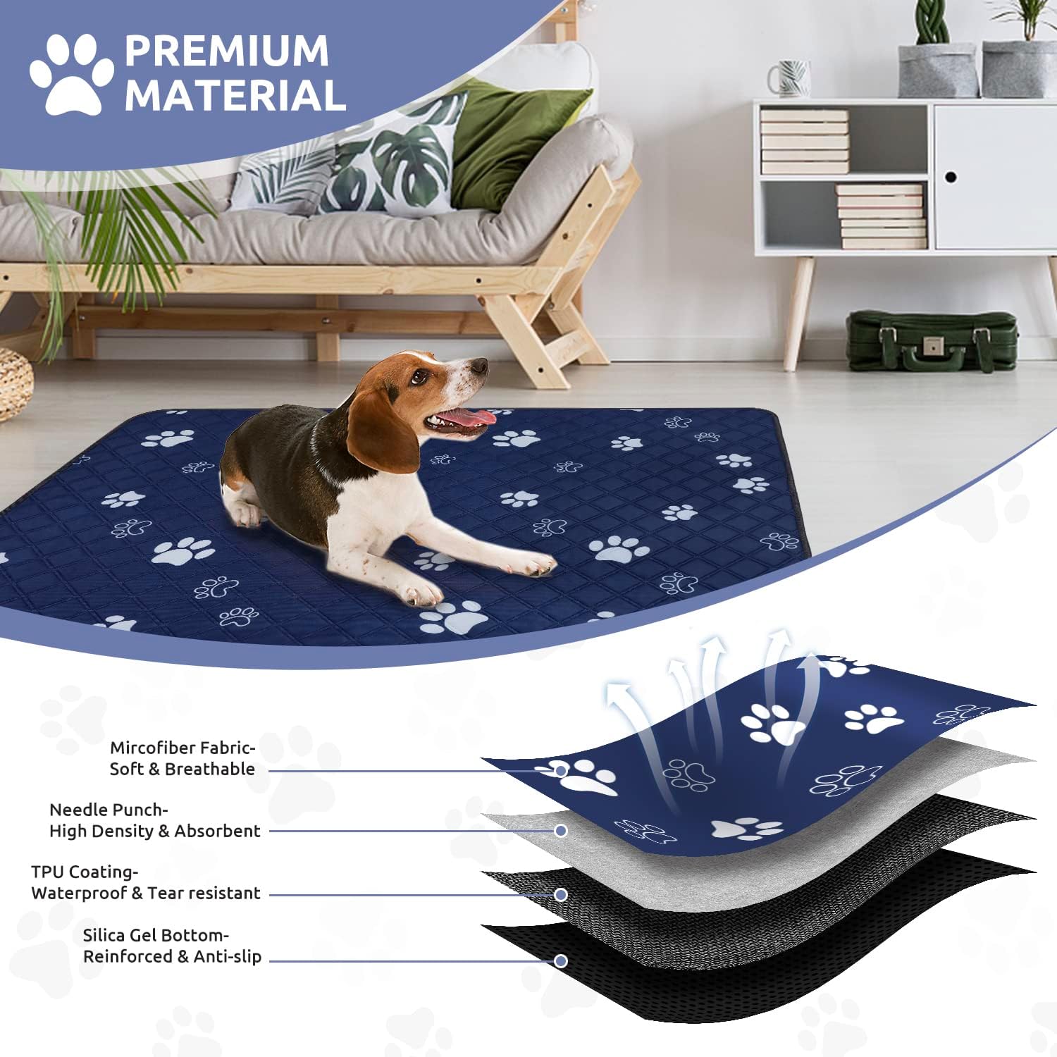 Almohadillas lavables para orina para perros, paquete de 2, almohadillas reutilizables de 36 x 48 pulgadas para entrenamiento de cachorros con gran