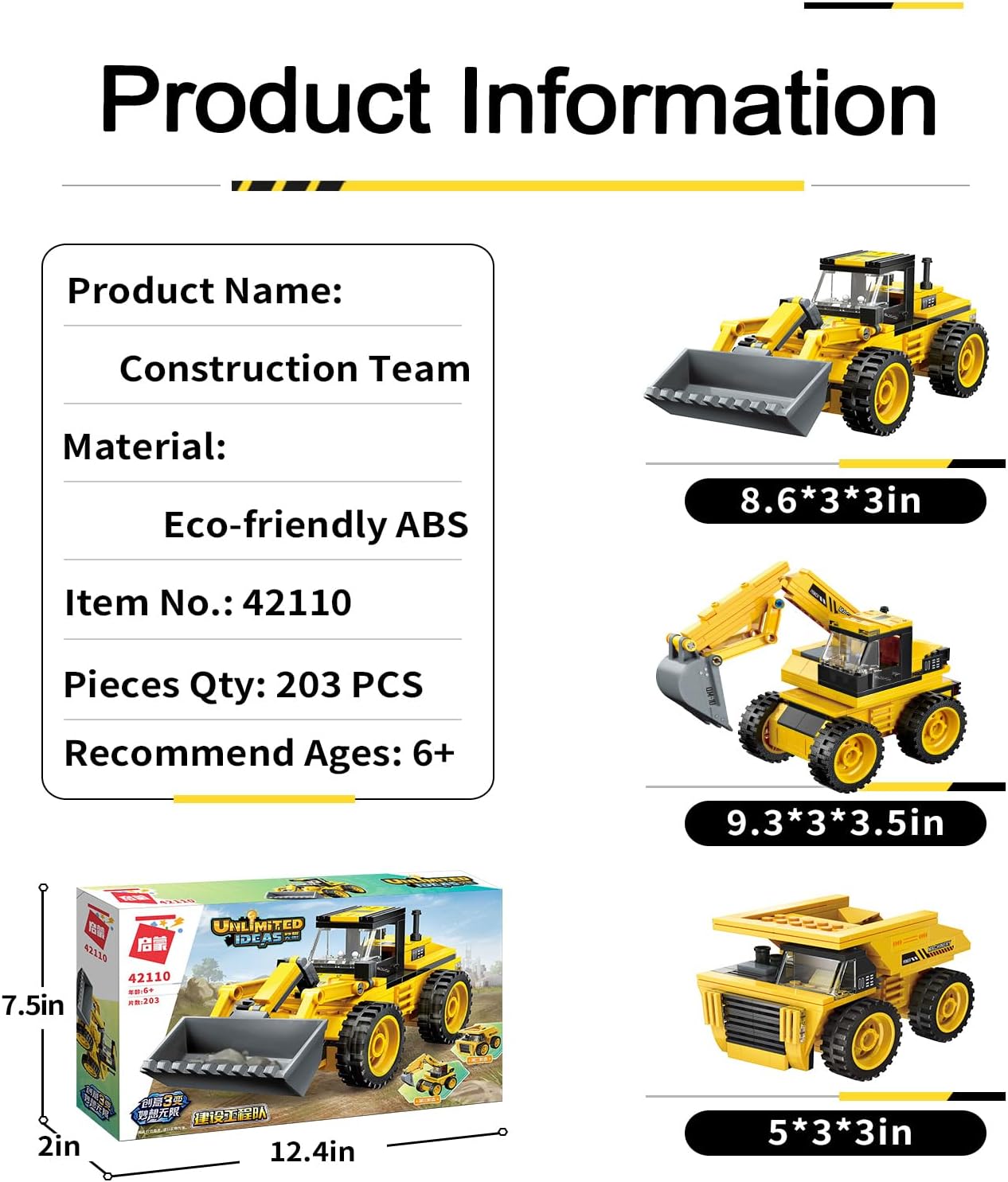 LITTLE FROGGY Vehículo de construcción urbano 3 en 1 con excavadora de ingeniería, cargador de camión volquete compatible con bloques Lego para