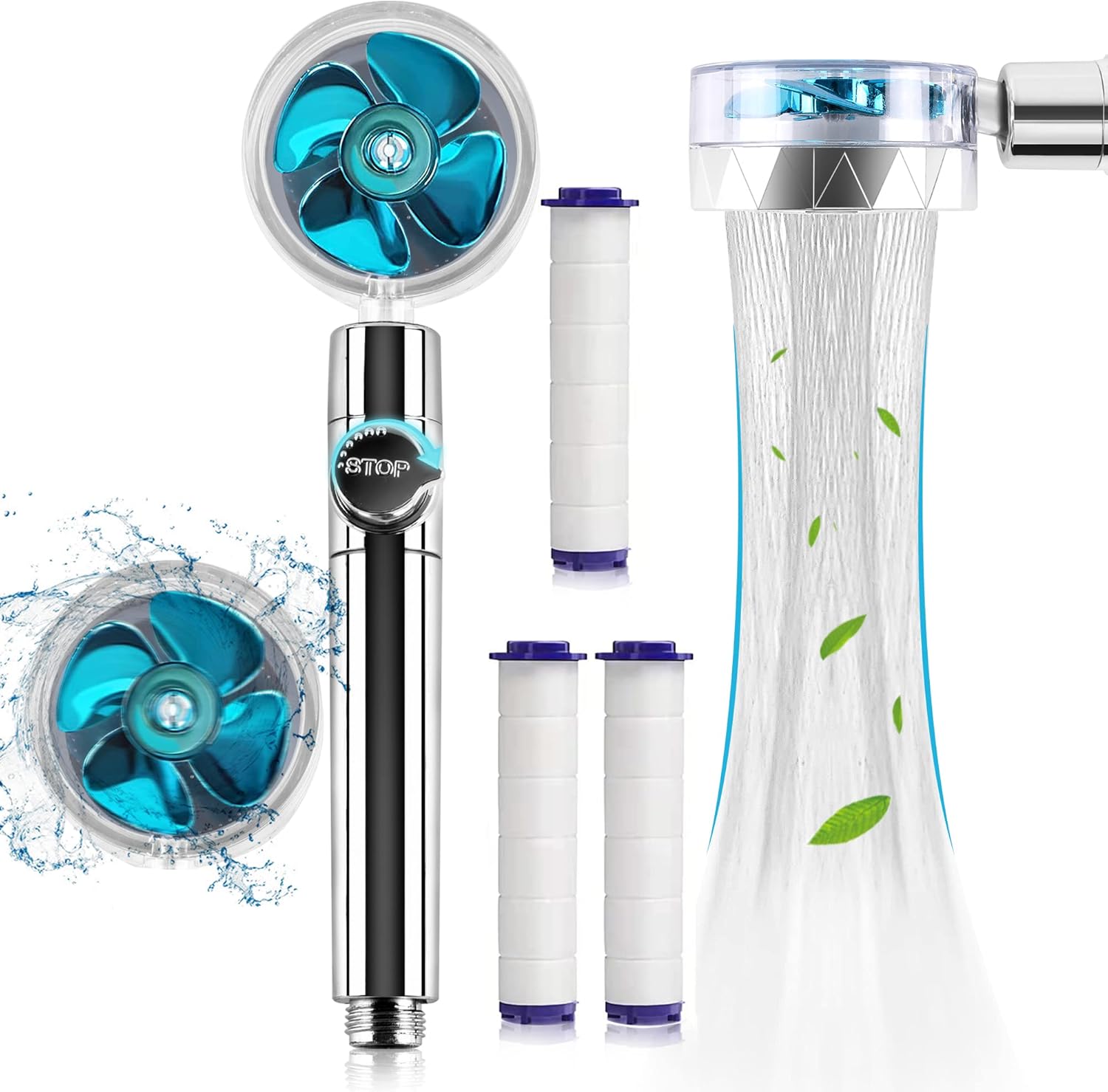 Turbo Hydro Jet Shower Head, 360 Turbo Propeller Head Hydro High Jet Pressure Shower Jet Head – Vortex Shower Head Fan High Pressure with Fan Filter