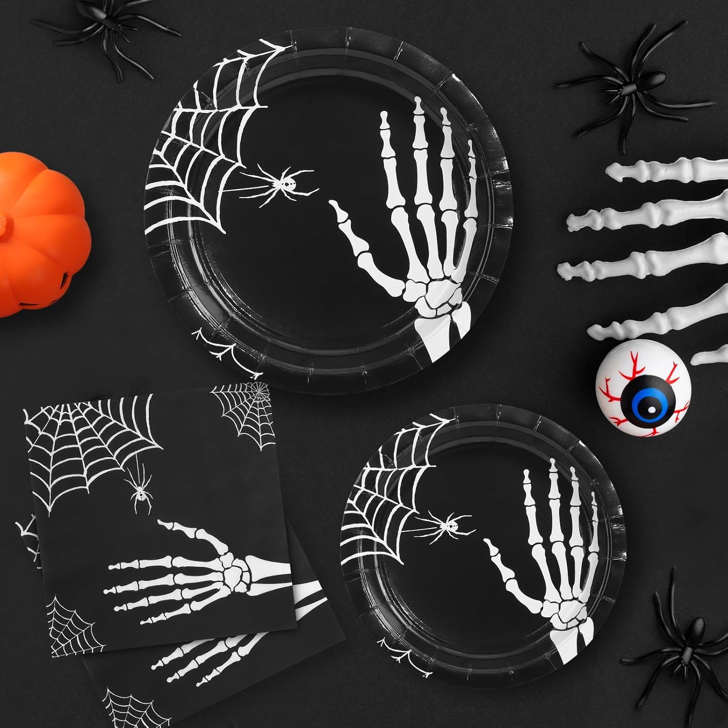 Suministros para fiesta de Halloween, decoraciones de fiesta de Halloween, el juego de vajilla de Halloween incluye platos llanos, platos de postre,