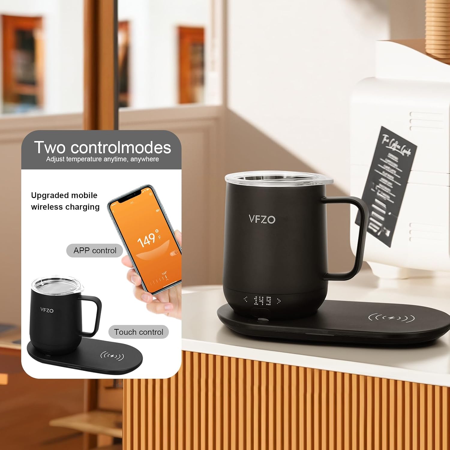 Taza inteligente con control de temperatura, pantalla LED de taza de café autocalentable, duración de la batería de 180 minutos, caliente hasta 149