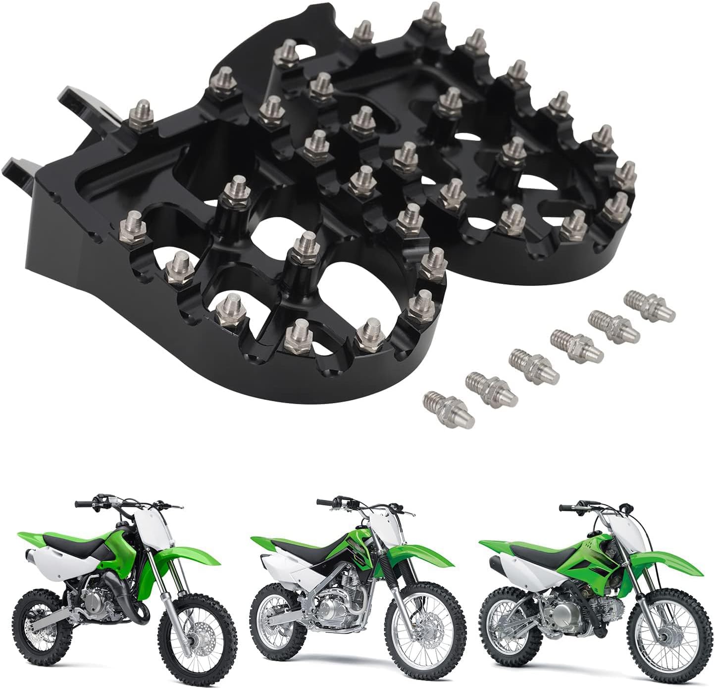 AnXin Estriberas para motocicleta de motocross, reposapiés CNC para KLX 110 KLX110 2002-2023 KLX110L 2010-2023 KX60 1998-2003 Pit Bike Negro