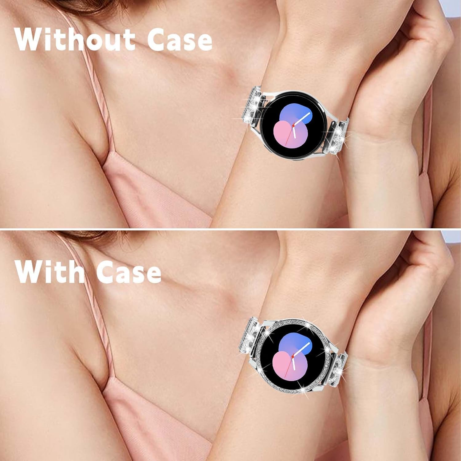 Bandas magnéticas con funda brillante compatible con Samsung Galaxy Watch 54 de 1.575 in 1.732 in, 0.787 in de malla de acero inoxidable con