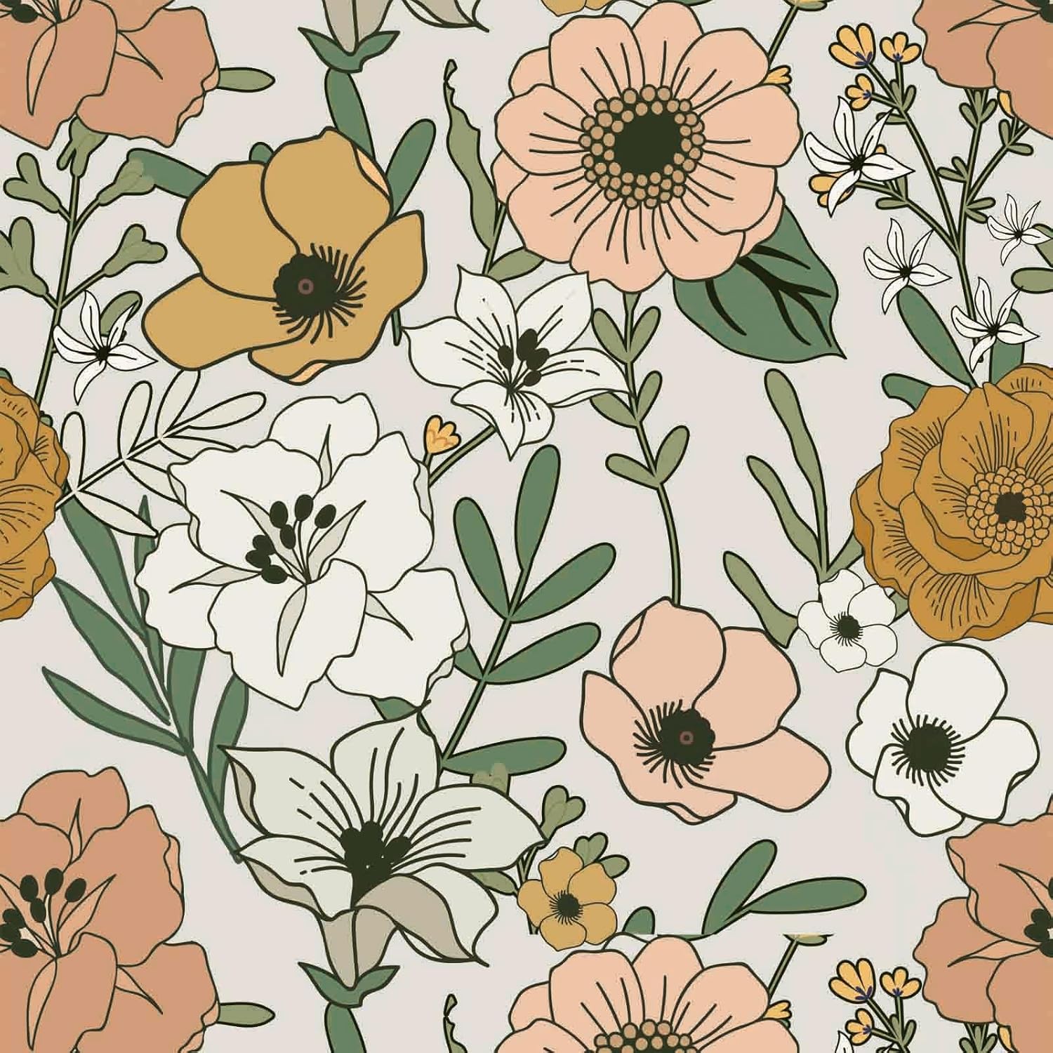 Abyssaly Papel tapiz vintage floral para despegar y pegar, papel de contacto retro extraíble, papel tapiz de vinilo autoadhesivo de flores para