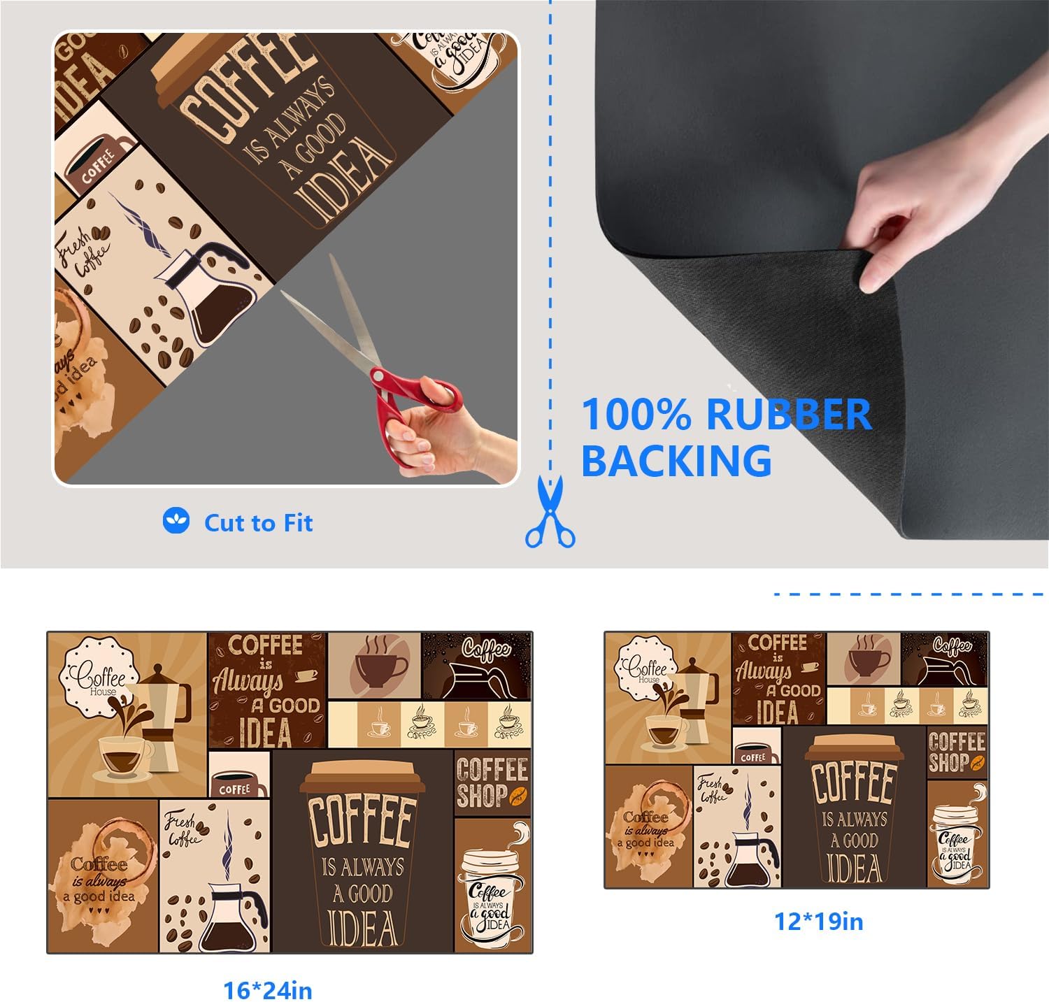 Tapete de secado de platos para encimera de cocina, tapete de café marrón acuarela con protección contra derrames para platos, cafetera y olla,