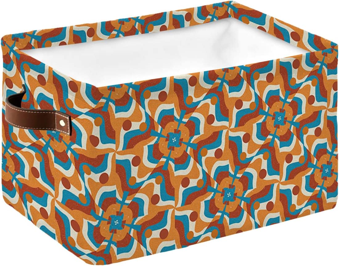 Blue Orange Red Storage Basket for Organizing Shelves, Collapsible Storage Bins Boxes with Handle, Retro Modern Geometric Abstract Art Canvas Hamper