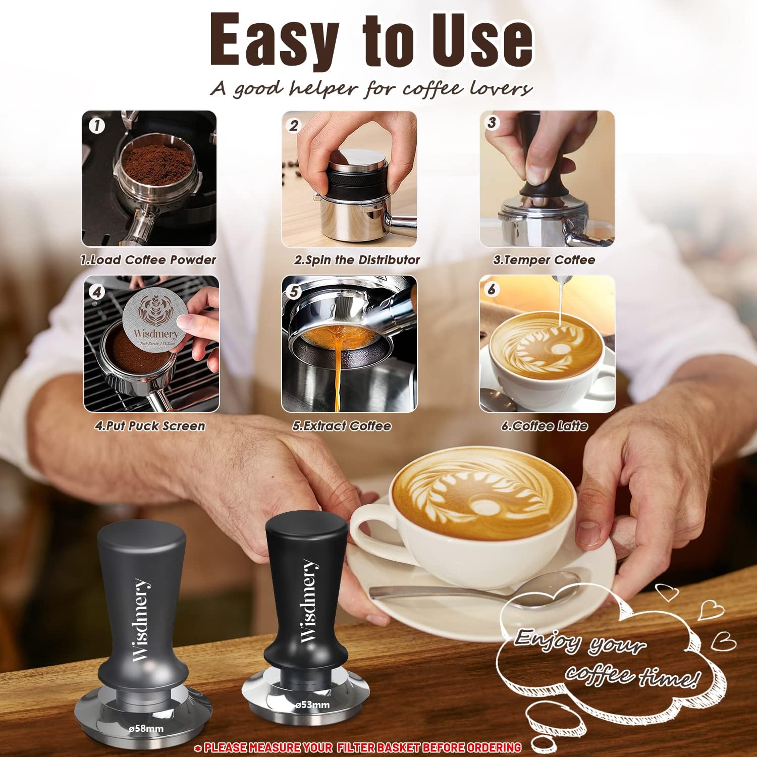 Wisdmery Manipulador de espresso de 2.008 in para máquina de café, accesorios de cesta portafiltro sin fondo, filtro de papel reutilizable de