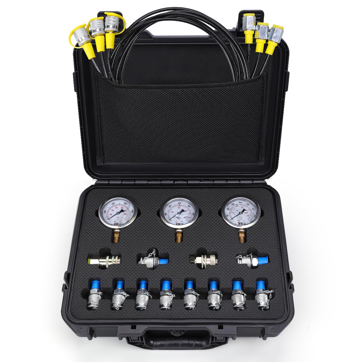 Kit de prueba de presión hidráulica, 600 bares8700 psi60 mpa, 3 calibradores, 12 conectores en T, 3 mangueras de prueba, kit de calibre hidráulico,