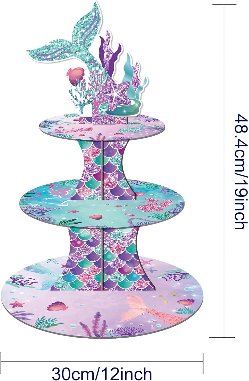 Soporte para tartas de sirena, soporte para cupcakes para cumpleaños de niños, soporte para cupcakes de sirena de 3 niveles, soporte para cupcakes
