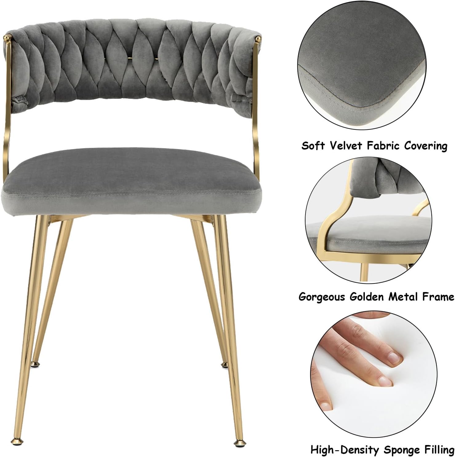 UJOYPAYD Juego de 2 sillas de comedor de terciopelo, sillas tapizadas para sala de estar con patas de metal dorado, sillas de comedor de terciopelo