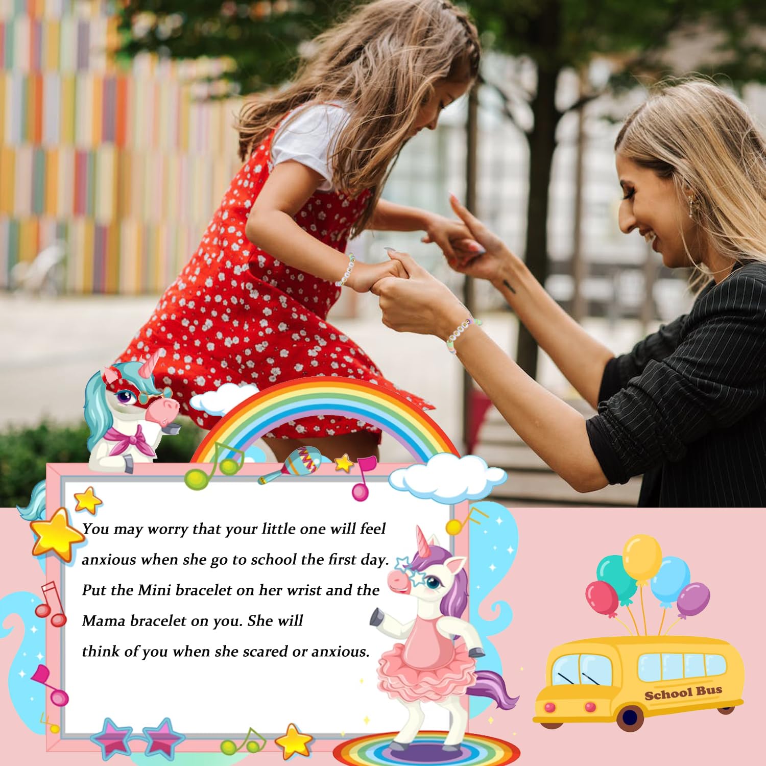 First day of Shcool Kindergarten First Grade Back to School Bracelet Gifts Mom and Daughter Mommy and Me Bracelets (Style2, Back to School)