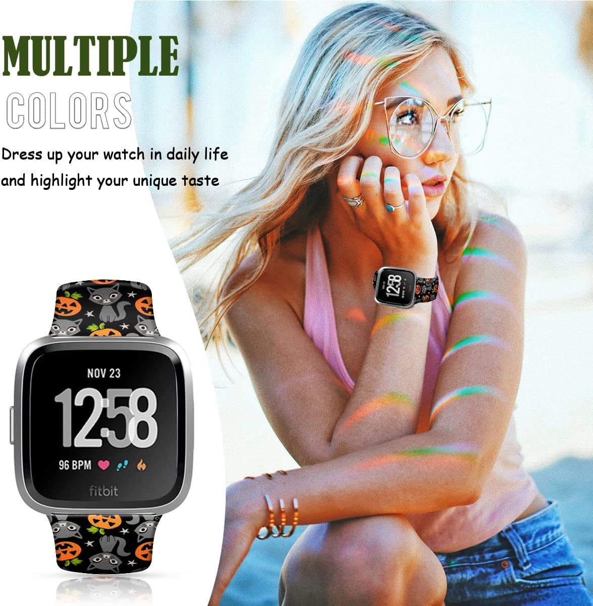 Correa deportiva de repuesto de silicona con diseño floral de Navidad, no se decolora, compatible con Fitbit Versa 2, Fitbit Versa, Versa Lite,