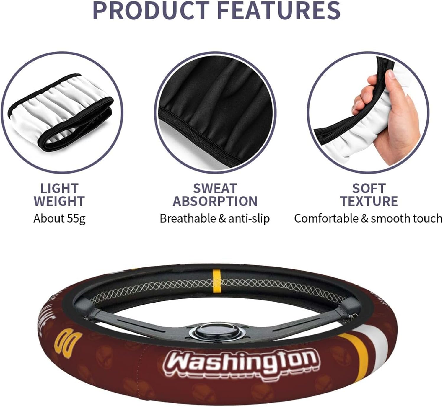 Washington – Fundas personalizadas para volante de automóvil, con número de nombre, antideslizantes, absorción de sudor, accesorios antideslizantes