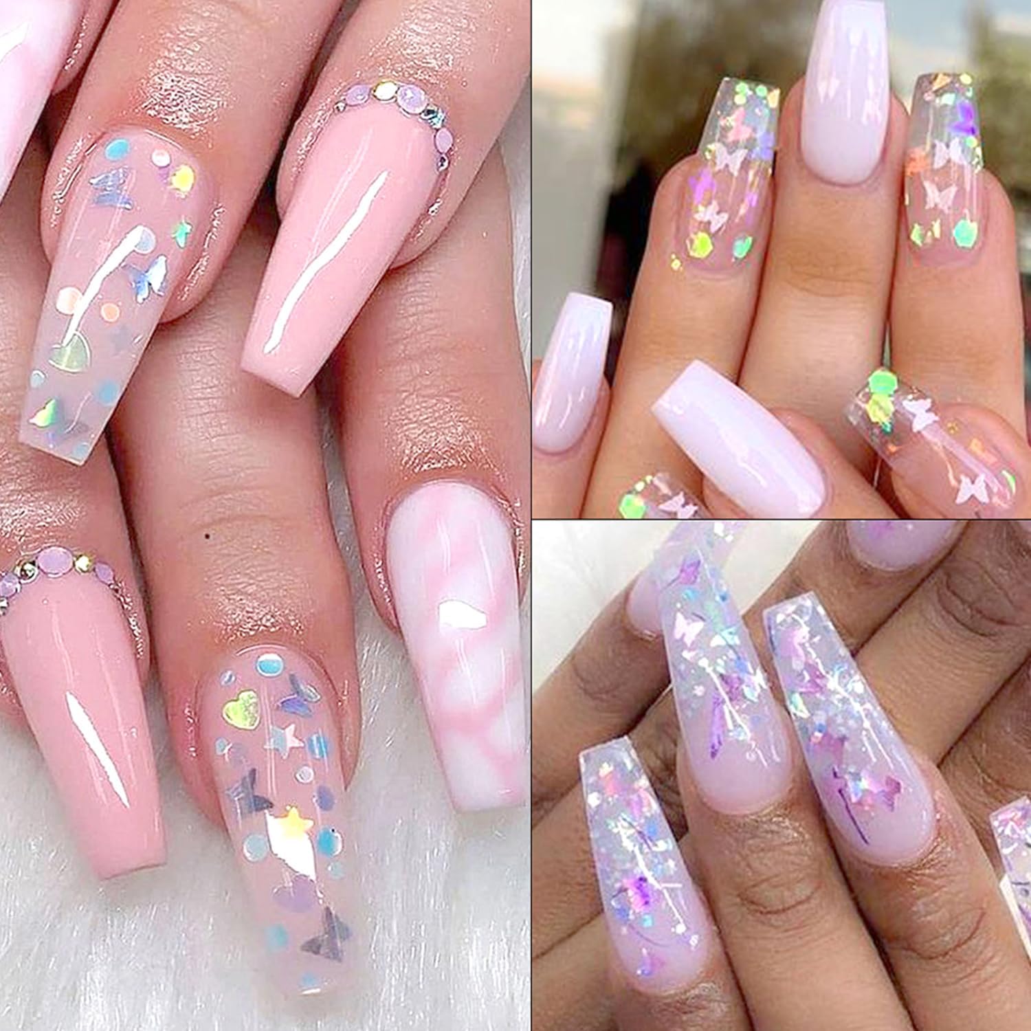 Kit de arte de uñas holográficas con purpurina y lentejuelas para uñas, diseño aurora, color rosa dorado, decoración de uñas acrílicas, suministros