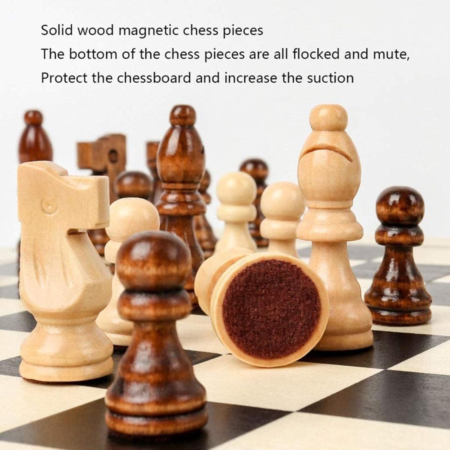 ROLTIN Chess Set Foldable Magnetic Chess Set Wooden Chess Board Game Set with Crafted Chesspiece & Storage Slots 2 Extra Queen Board Games