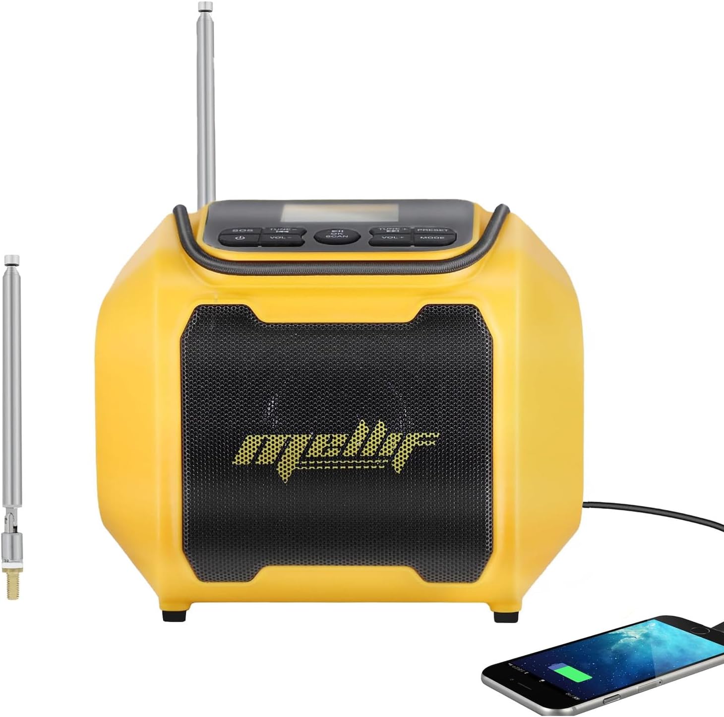 Mellif Altavoz de radio AMFM para batería de 20 V inalámbrico al aire libre TWS altavoz de emergencia radio meteorológica SOS y graves pesados,