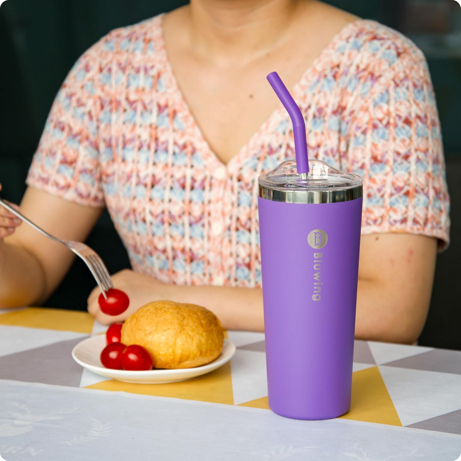 Vaso de café aislado con pajilla, 24 oz, a prueba de derrames, taza de café de viaje con tapa, vaso de café de acero inoxidable aislado al vacío