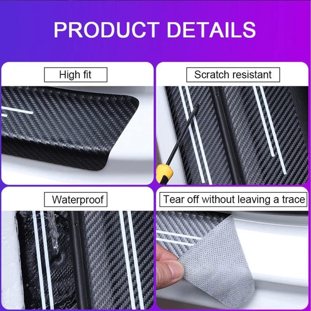 FLAGSP 4 unidades de protectores de fibra de carbono para umbral de puertas delanterastraseras de automóvil con adhesivo decorativo para proteger el