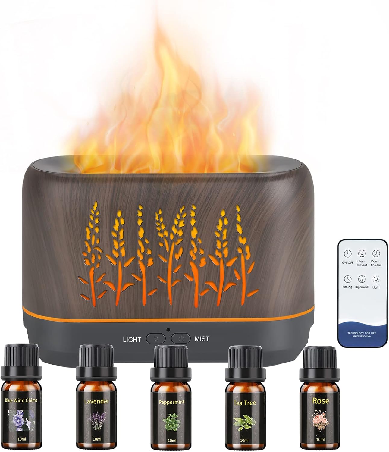 WJNB Difusor de aceite esencial para el hogar el difusor ultrasónico de niebla fría extiende el aroma por la habitación – Luz ambiental de llama