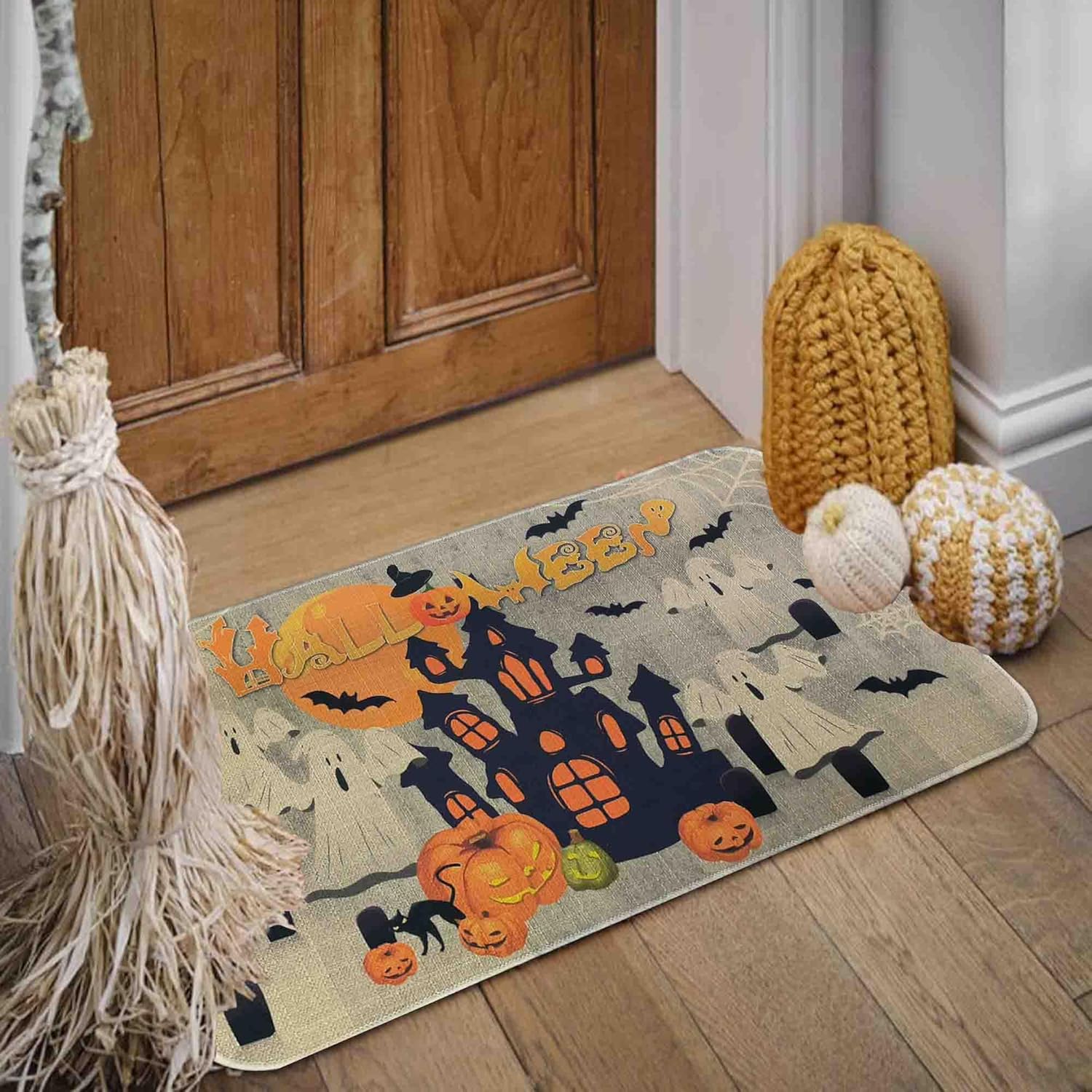 boilopp home Tapete de Halloween antideslizante para puerta delantera, decoración de Halloween, para interiores y exteriores, de bajo perfil, de