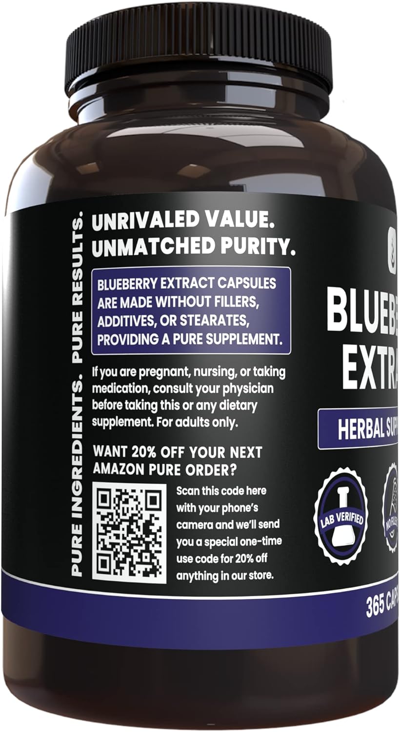 PURE ORIGINAL INGREDIENTS Extracto de arándanos (365 cápsulas), sin magnesio o rellenos de arroz, siempre puro, verificado por laboratorio