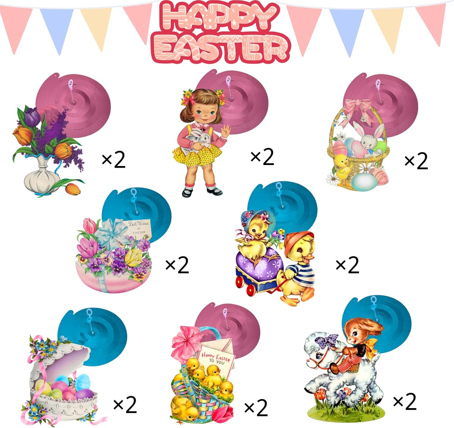 Decoraciones de Pascua para colgar, 24 unidades, 16 unidades, huevos de conejo, flores de pollo, decoración de primavera, decoraciones de Pascua