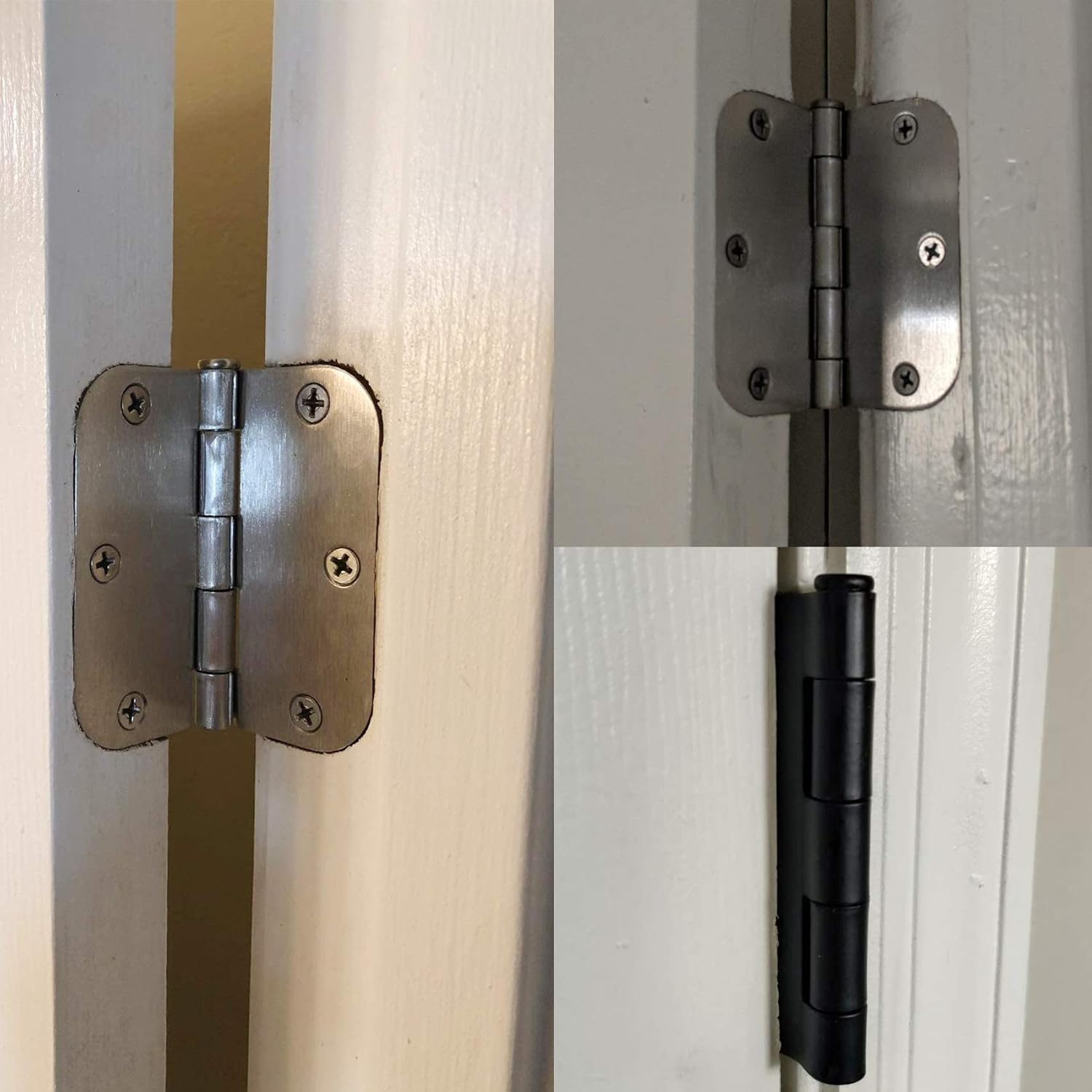 Paquete de 10 bisagras de puerta de níquel satinado de 3.5 x 3 12 pulgadas, bisagras de puerta interior para puertas, esquinas redondeadas de radio