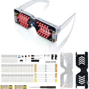 MiOYOOW Kit de práctica de soldadura, gafas de luz LED de Navidad, kit de electrónica con batería, lentes activados por sonido, proyecto de MiOYOOW Kit de práctica de soldadura, gafas de luz LED de Navidad, kit de electrónica con batería, lentes activados por sonido, proyecto de