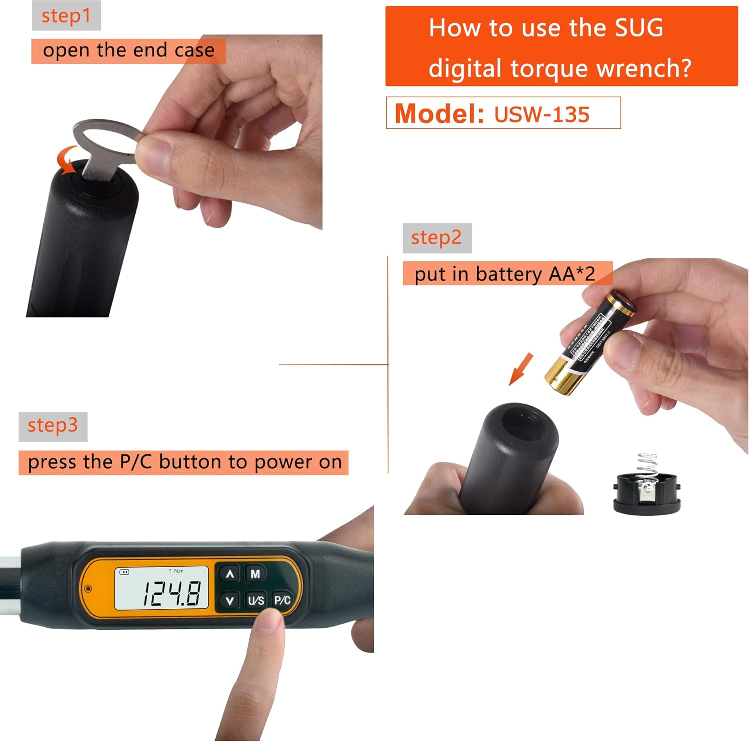SUGPV Llave dinamométrica digital profesional de 38 pulgadas, 8.1 a 135 Nm (5.9 a 99.6 pies-libras), herramienta automática de precisión con