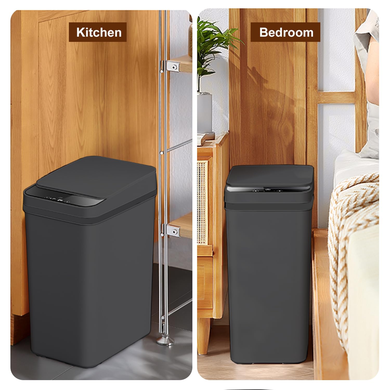 Yatmung Cubo de basura automático de 4 galones sin contacto  Sensor de movimiento inteligente de 15.5 litros  Estrecho, plástico  Cubo de basura