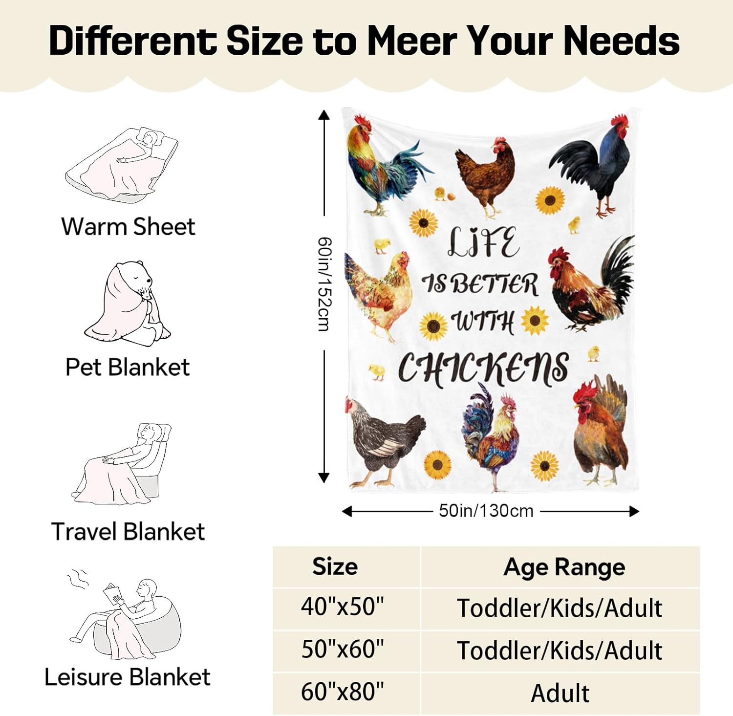 Life is Better with – Manta de girasol de pollo, regalo para niñas, mujeres, hombres y adultos, manta para graduación de cumpleaños, manta de