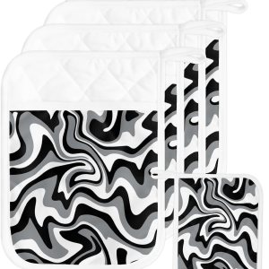 Juego de 5 agarraderas de tela de rizo antideslizantes y aislantes de calor con bolsillo, guantes de horno gruesos y calientes, posavasos para Juego de 5 agarraderas de tela de rizo antideslizantes y aislantes de calor con bolsillo, guantes de horno gruesos y calientes, posavasos para