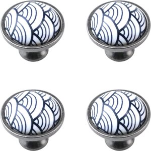 4 pomos de gabinete retro azules con ondas marinas para cajones, pomos florales de cerámica para armario de cocina con tornillos para armario, 4 pomos de gabinete retro azules con ondas marinas para cajones, pomos florales de cerámica para armario de cocina con tornillos para armario,