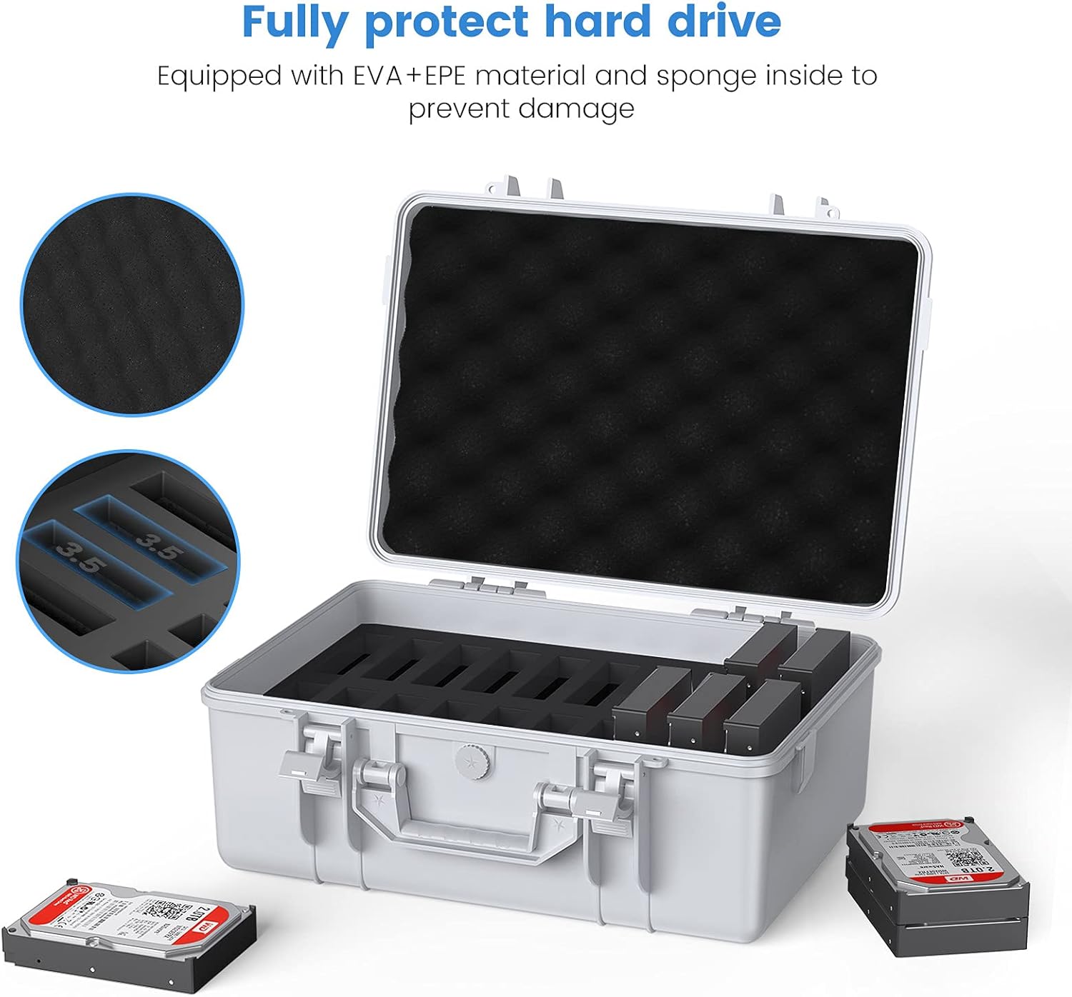 ORICO Funda para disco duro de 3.5 pulgadas, 20 bahías, HDDSSD, maleta de almacenamiento multiprotección con funda rígida de espuma, a prueba de
