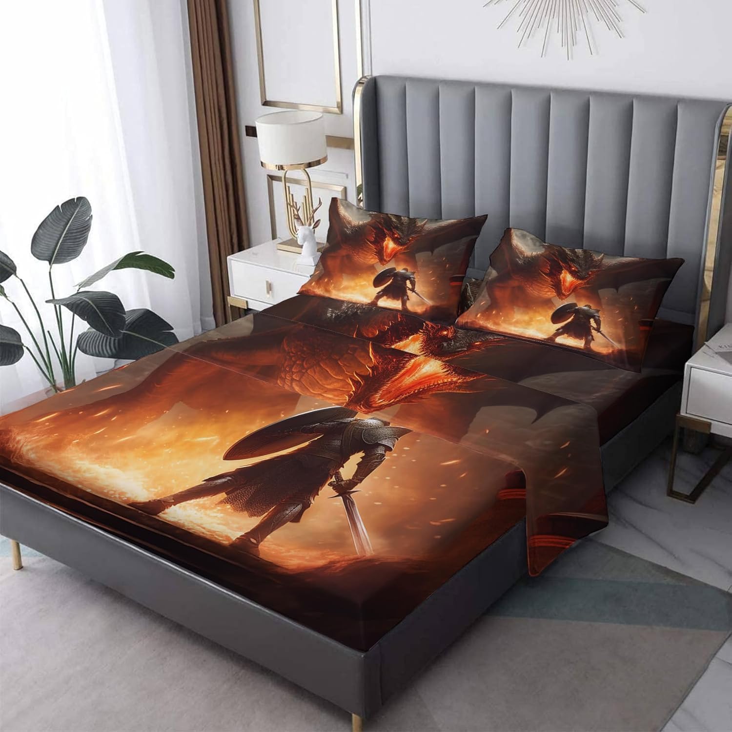 zcsm Dragon Sheets – Juego de sábanas de tamaño California King, sábanas de microfibra suave, bolsillo profundo, sábanas y fundas de almohada