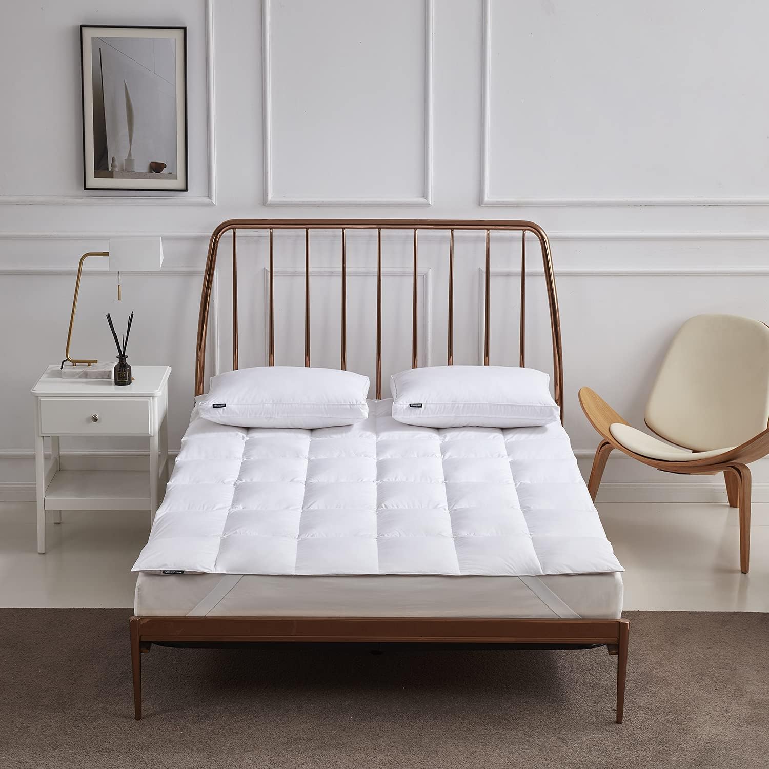 Beautyrest Tencel y mezcla de algodón Feathebed colchón de fibra de plumón blanco con bandas de anclaje elásticas
