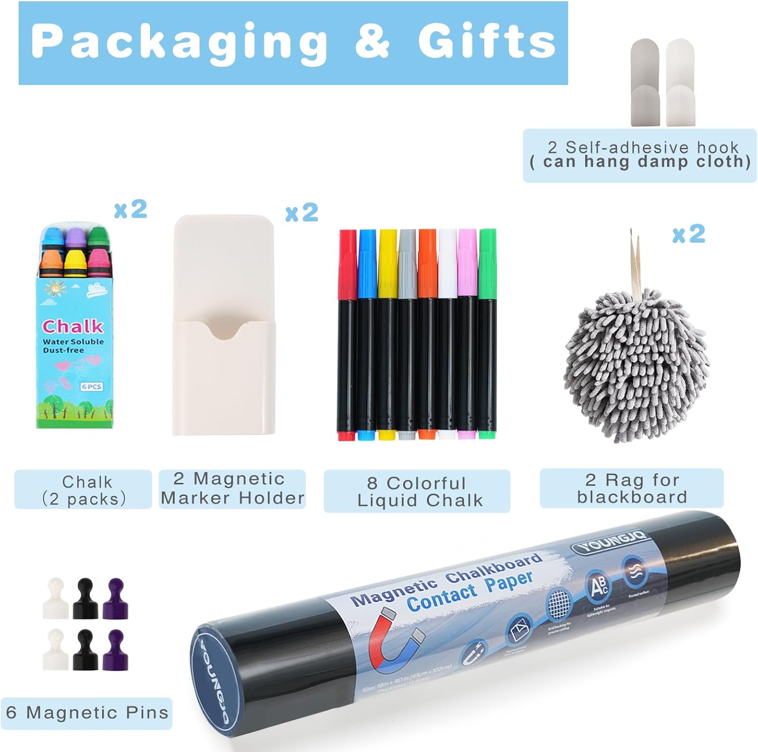 2 piezas de papel de contacto magnético de pizarra para pared de 40 x 18 pulgadas, papel tapiz autoadhesivo para pizarra, despegar y pegar, rollo de