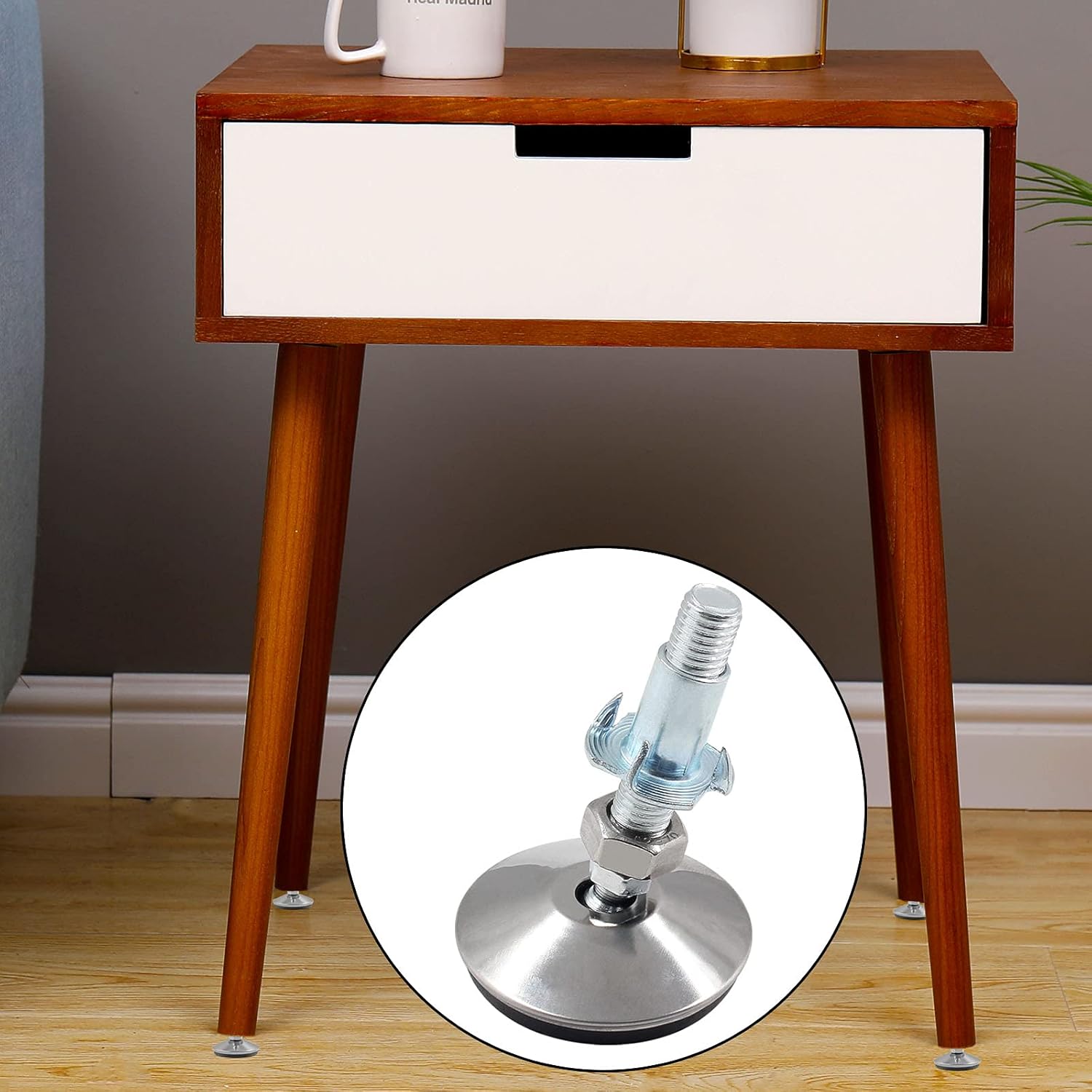 Juego de 4 pies niveladores giratorios ajustables, ajustadores de altura resistentes, pies niveladores de muebles para silla de mesa de gabinete,