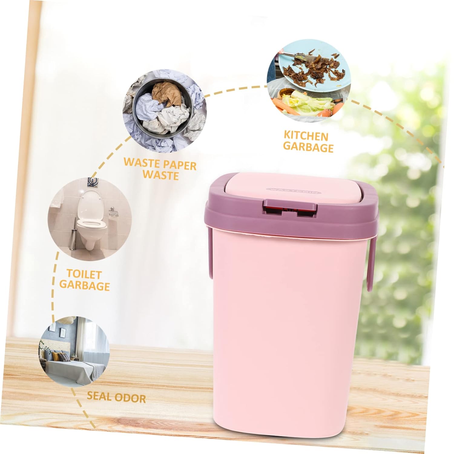 STOBAZA Bote de basura con tapa, papelera con tapa, papelera, cesta de basura, papelera, decoración de escritorio, pedal de basura, contenedor de
