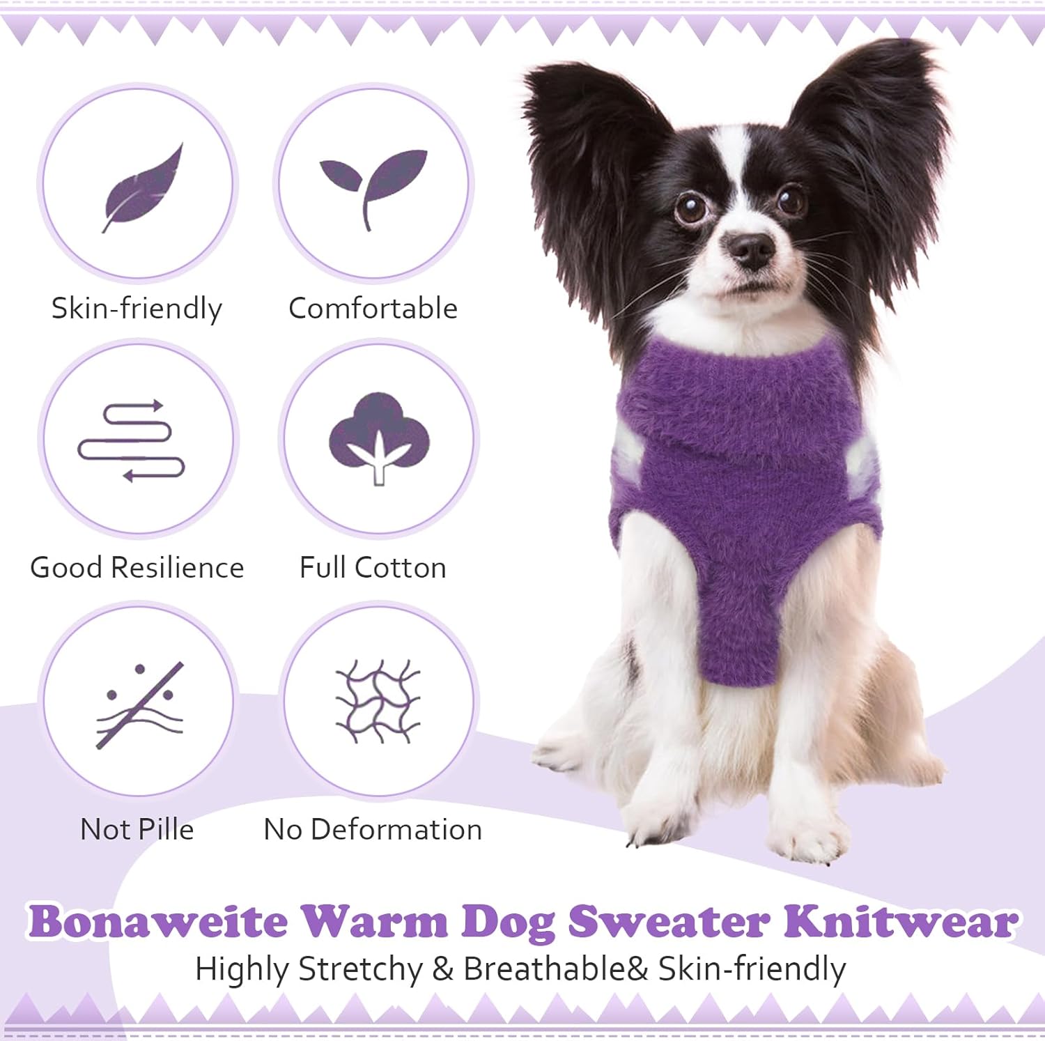 Bonaweite Suéter para perro, suéter de punto para mascotas para perros pequeños y medianos, gatos, suéter cálido y suave de cuello alto para