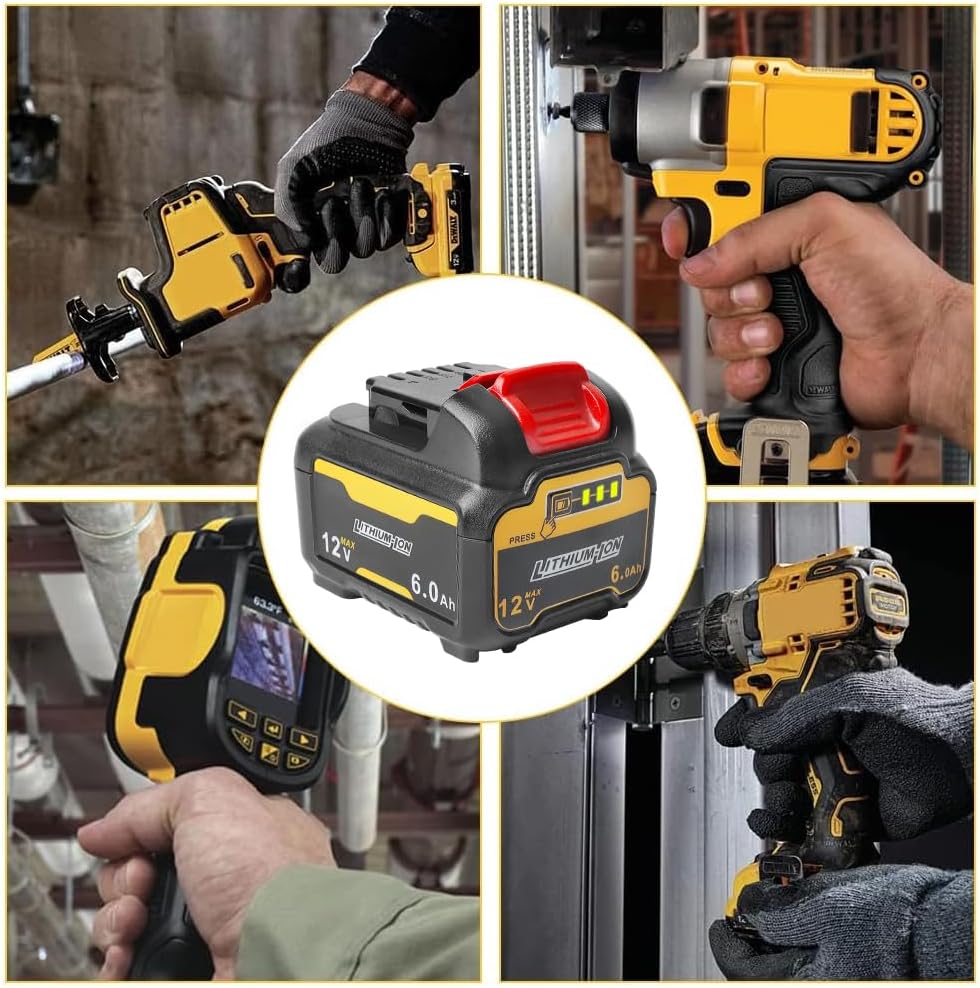 Paquete de 2 baterías de repuesto de 6.0Ah compatibles con Dewalt 12V 6.0Ah para baterías Dewalt de 12 V DCB127 DCD701F2